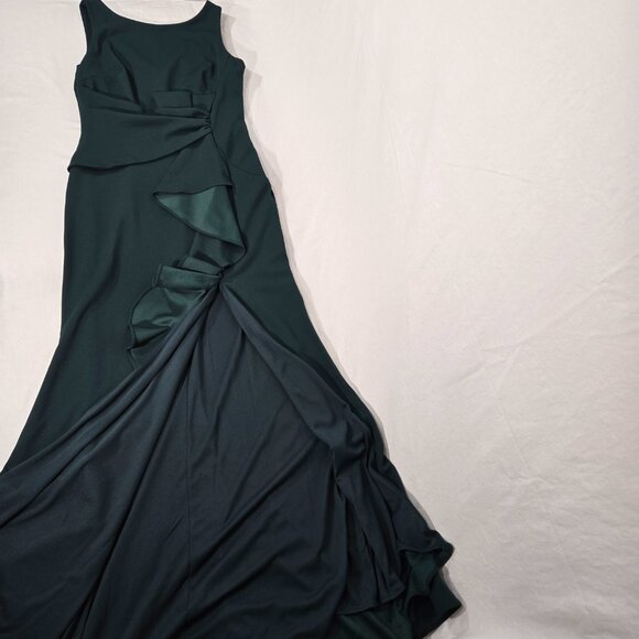 BETSY ADAM "Christine" PINE Scuba Crepe Ruffle Bow Slit Formal Gown Dress Size 8 - Picture 8 of 17